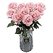 famibay 10pcs Artificial Flowers Rose Bouquets Vantage Fake Silk Rose Flowers with Leaf and Plastic Stem for Home Wedding Party Mother's Day Garden Hotel Decoration Pink