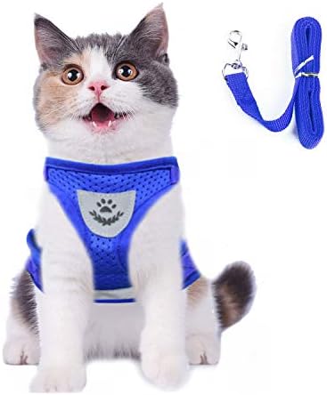 Cat Harness and Leash Escape Proof and Dog Harness Adjustable Soft Mesh Vest Harness for Walking with Reflective Strap for Pet Kitten Puppy Rabbit(Blue XS