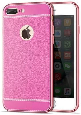 Luxury PU Leather Litchi Grain Bling Plating Frame Phone Cases for iPhone 7 & 7 Plus Ultra Thin Soft TPU Back Capa (i7P Pink)