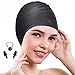 QXQY Swimming Cap for Long Hair,Silicone Swim Cap Cover Ears for Women Men with Nose Clip and Ear Plugs (Black)