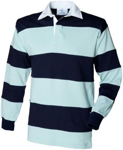 Amazon.com: Front Row Sewn Stripe Long Sleeve Rugby Shirt Duck Egg