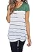 Jeanewpole1 Womens Short Sleeve Striped Tunic Tops Color Block Round Neck Raglan Baseball Tee Shirts Green