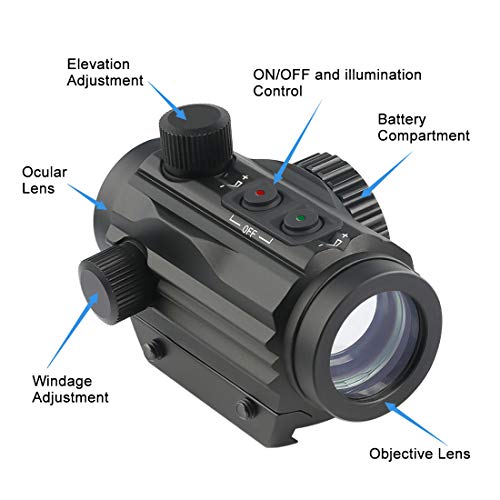 Twod 1x22mm 5 MOA Red Green Dot Sight,Reflex Holographic Tactical Scope Dual Color Illuminated Compact Micro Red/Green Reticle with Circle Dot Micro Rifle Scope Fits 21mm Picatinny Rail Mount - Thumbnail 3