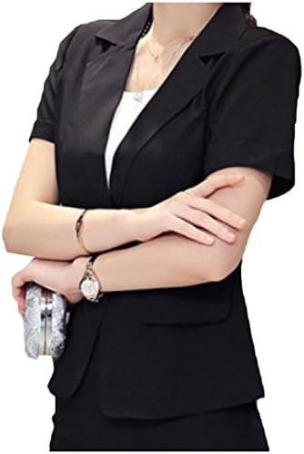 Sheng Xi Women's Stylish Short Sleeve One Button Wild Blazer Jacket Black M