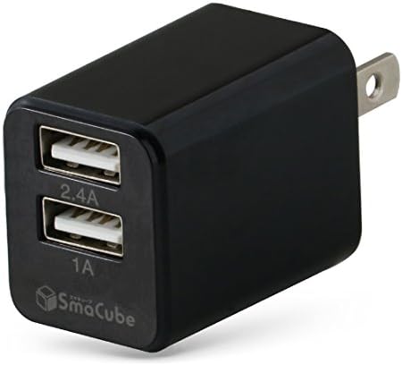 SmaCube Wall Charger 2.4A USB Dual-Port and Foldable Plug, Fast Charging for iPad iPhone Samsung Galaxy LG Nexus Android Smartphones Tablets Camera Kindle and More - Black