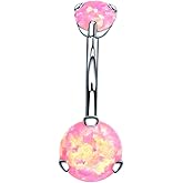 VOJO G23 Titanium Belly Button Rings Cubic Zircon Opal Hypoallergenic Threaded 14G Diamond Navel Body Piercing Jewelry Birthstone for Women