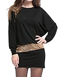Allegra K Women's Batwing Sleeves Sequins Accent Blouson Mini Party Dress