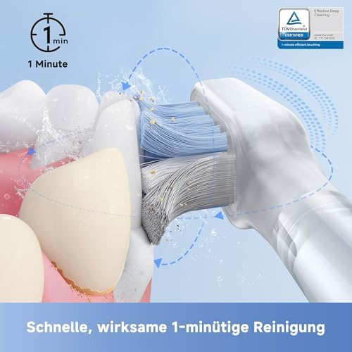 Fresh Pro 3DClean™ Elektrische Zahnbürste mit App, Schallzahnbürste für Erwachsene, 2 Bürstenköpfe und Reiseetui, 3-in-1-Ersatzbürstenkopf mit Halter, 30 Tage Akkulaufzeit, Silber
