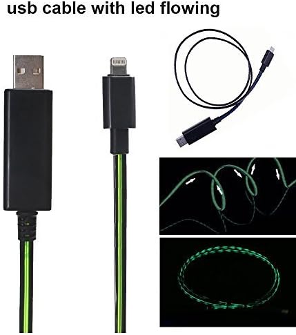 Red Gem Visible Flowing LED Light Up Noodle Data Sync &amp; Charging Cable 3 Feet for iPhone 6, 6 Plus, 5, 5C, 5S, iPad Air 1, 2 &amp; iPad Mini 2 &amp; 3, iOS 8 Compatible (Black with green LED)