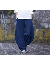 Pantalones holgados con cintura elástica, de lino, para dama