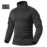 ReFire Gear Men's Military Tactical Army Combat Long Sleeve Shirt Slim Fit Camo T-Shirt with 1/4 Zipper, Black, US XX-Large(Tag 5XL)