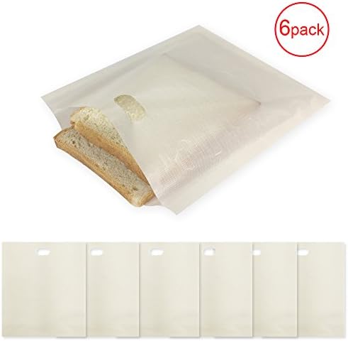 ZENQAI Toaster Grilling Bags Sandwich Snack Heat Resistance Reusable Non-Stick, Pack of 6 Pieces