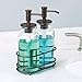 mDesign Double Liquid Hand Soap Glass Dispenser Pump Bottle Caddy for Kitchen Sink, Bathroom Vanity Countertops - Holds Castile Soap, Dish Soap, Hand Sanitizer, Essential Oils - Clear/Bronze