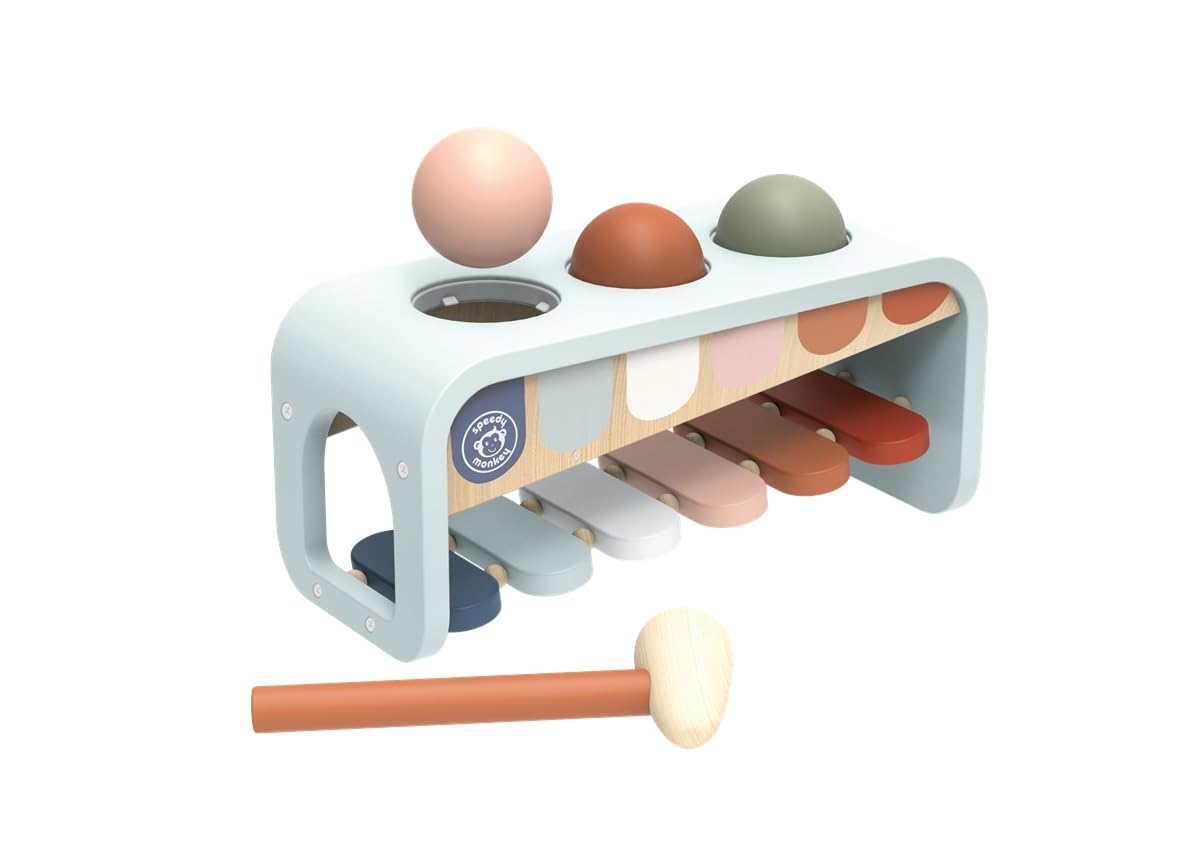 SPEEDY MONKEY Tap Tap Xylophone Bench - Wooden, Durable & Safe Baby Toys 6 to 12 Months, Montessori Toys for 1 Year Old - Toys for 2 Year Old Boy or Girl - Non-Toxic Paint, FSC Certified
