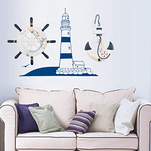 BUYGOO 2 Pack Nautical Decor 13" Wooden Ship Wheel and Wood Anchor with Rope Nautical Boat Steering Rudder Wall Decor Door Hanging Ornament Beach Theme Home Decoration