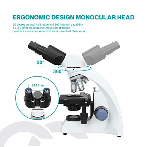 ESSLNB Biological Microscope with Phone Adapter 40X-2000X Binocular Microscope NA1.25 Abbe Condenser X/Y Mechanical Stage - Thumbnail 5
