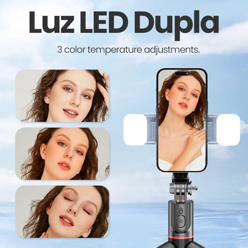 H'MASTON Tripe para Celular Pau de Selfie com Iluminação Bastao de Selfie com Controle Remoto Bluetooth e Duplo Luz LED Ajustável ZP-13 (PRETO)