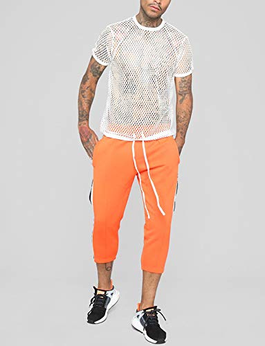 Men\'s Fishnet Shirts Tank Top - Summer Short Sleeve Mesh See Through Shirt White XXL