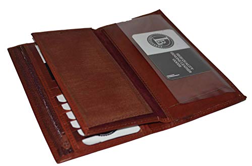 Leatherboss Genuine Leather Checkbook Cover Credit Card Holder with Pull out for men women, Brown - Thumbnail 5