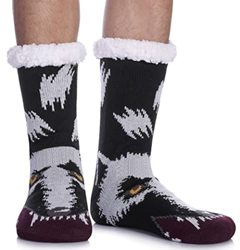 LINEMIN Mens Warm Slipper Socks Soft Cozy Fuzzy Fleece-Lined