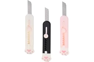 LOPURO Cute Retractable Box Cutters, 3Pcs Cat Paw Shaped Mini Art Cutter Utility Knife Office School Stationery for Cutting Envelopes Letter Paper Cutting DIY Crafts