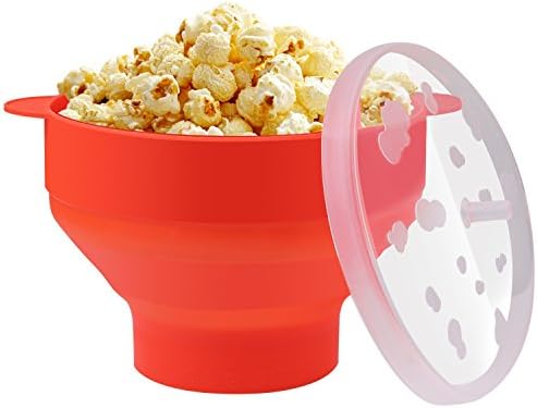 Microwave Popcorn Popper, CMaster Silicone Popcorn Bowl Cover, Collapsible Popcorn Machine (Red) Safe, Eco Friendly， Hot Air Popcorn Maker