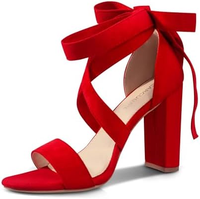 Carcuume Strappy Heels for Women Chunky Heels High Heeled Sandals