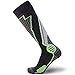Pure Athlete High Performance Wool Ski Socks - Thermal Warm Merino Wool OTC Sock, Men Women (1 Pair - Black/Grey/Neon Green, Large)