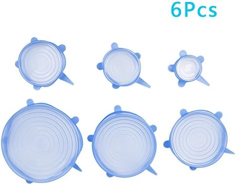 Silicone Stretchy Lids, 6-Pack of 100% Food-Grade Silicone Reusable and Expandable Food Saver Covers to Fit Various Sizes and Shapes of Containers for Keeping Food Fresh, Dishwasher and Freezer Safe