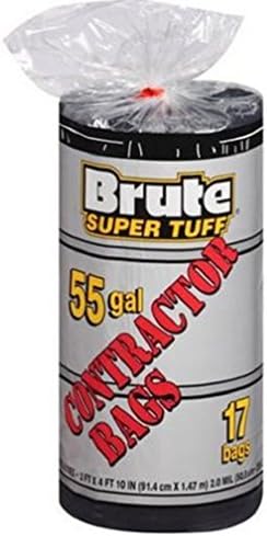 Brute Super Tuff 55 Gallon Contractor Black Trash Bags (2.0 Mil Thick) 17 Bag Count