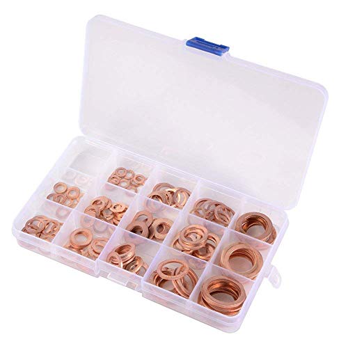 Ochoos 150Pcs/set 15-Size Solid Copper Sump Plug Crush Washer Assorted Engine Seal Flat Ring Tap Plumbing with Case AD143 - Thumbnail 3