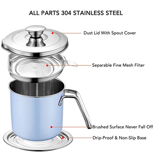 Eglaf 1.3L Stainless Steel Grease Strainer Oil Container with