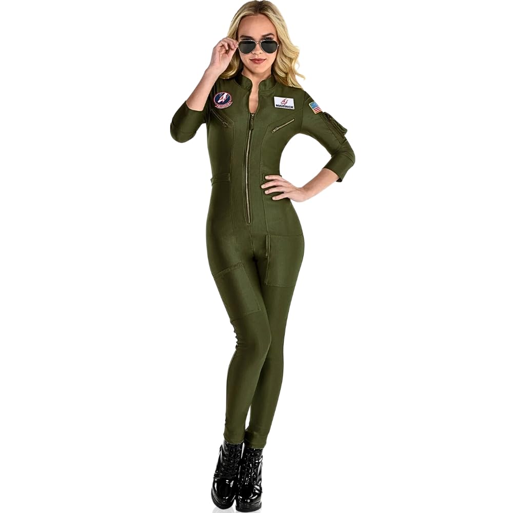 Party City 8403494 Top Gun Flight Suit Women's Costume Large (10-12) - 1 Pc