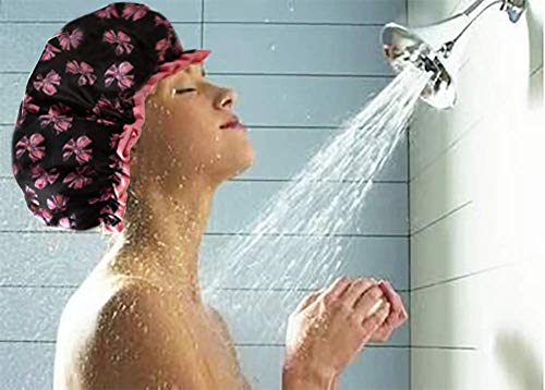 Waterproof Women Shower Cap Large Bath Cap Gutsdoor 4 PACK Double Layer Shower Hat Designed for all Hair Lengths and Thicknesse - Thumbnail 6