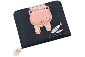 Hjkiopc Girls Women Small Wallet Cute Cat Pattern Clutch Purse Coin Holder Card Organizer (Black1)