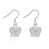 Crown Earrings Dangle Plated Sterling Silver for Women Zircon Jewelry