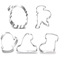 Christmas Cookie Cutter Set - 5 Piece Winter Holiday Cookies Molds - Mitten, Stocking, Winter Hat, Santa Claus and Santa Face