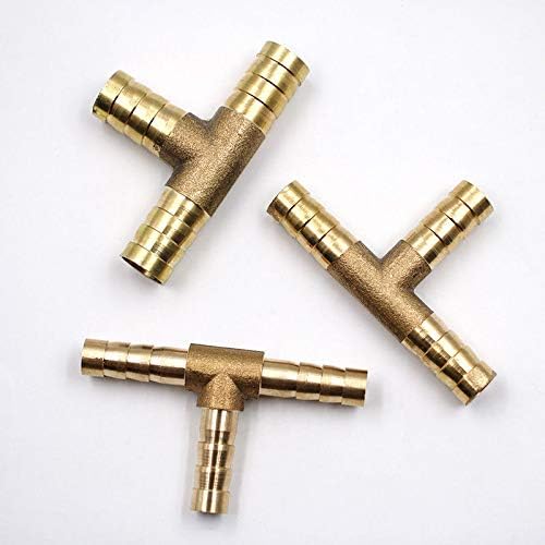 Barbed Connector 10 mm 3 Way Solid Brass T Hose Barbed Joiner/Connector Adapter for Fuel Air Water Gas Oil (Pack of one)