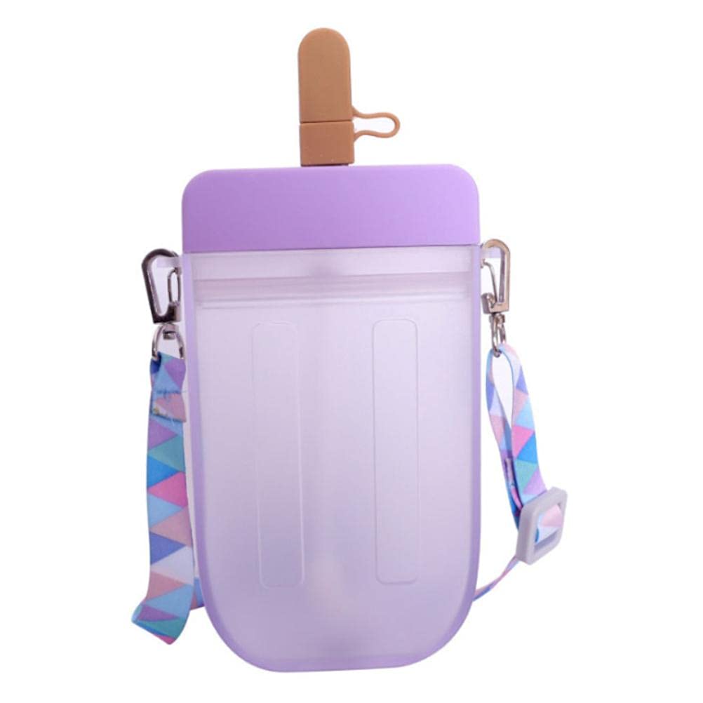 Cute Water Bottle, Leakproof Popsicle Cup with Lanyard for Adults and Children 300ml Purple 300ml Purple Reusable Insulated Cup for Kids and On-the-Go Use