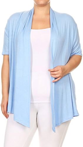 Women's Plus Size Solid Short Sleeves Open Front Cardigan. MADE IN USA (3X, Light Blue)