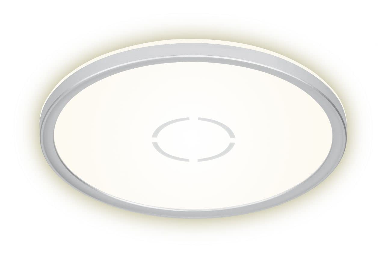 BRILONER Leuchten LED Ceiling Light, Ceiling lamp with Backlight Effect, 18W, 2,400 lumens, 4,000 Kelvin, Round, White/Silver, Ø 29.3cm
