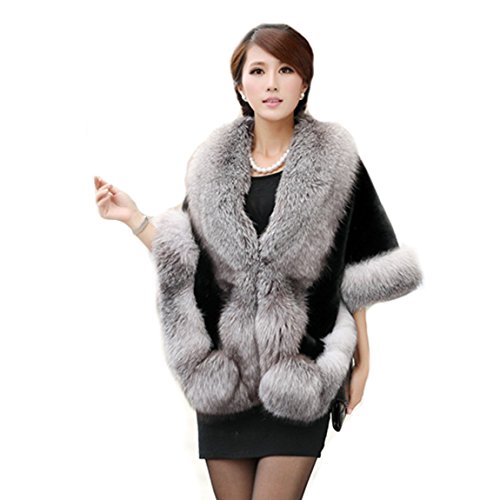 Lisa Colly Faux Fur Coat Outerwear Coat Women's Soft Long Faux Fox Fur Shawl(Gray)