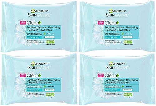 Garnier Clean+ Soothing Makeup Removing Cleansing Towelettes, 25 Count (Pack of 4) - Thumbnail 4