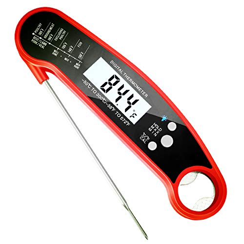 Instant Read Digital Meat Thermometer,Waterproof Food Cooking Thermometer With Probe,for Steak Grill,2 Seconds Readout (red)