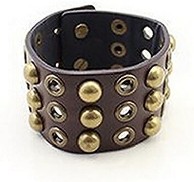 Alvak Unisex Rivet Leather Wide Punk Bracelet Bangle(UI16)