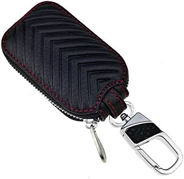 Maria Wang Car key case,Genuine Leather Car Smart Key Chain Bag coin holder Case Cover Pouch Universal Vehicle Keychain Holder Metal Hook and Keyring Wallet Zipper Bag case for Remote Key Fob (Black)