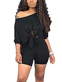 2 Piece Sets for Women - Sexy Long Sleeve Crop Tops + Skinny Shorts Two Piece Outfits