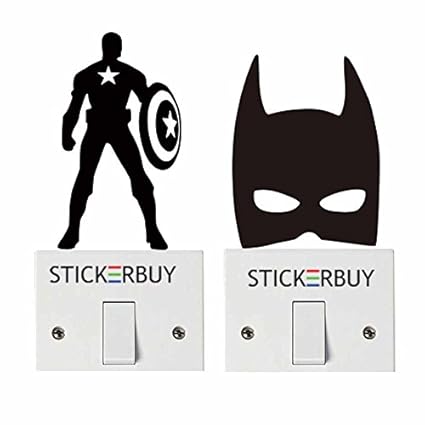 stickerbuy Batman Mask Switch Sticker Cartoon Batman Superhero Wall Decal Styling Decorative Wallpaper for Kids Boys Room Home Decor