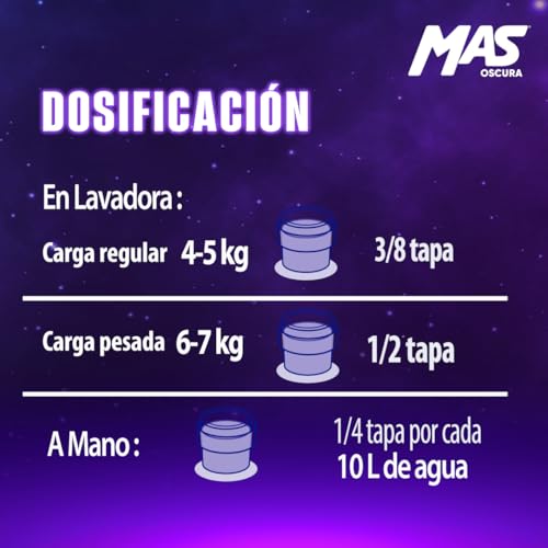 MAS - Oscura Detergente Líquido, 6.64L; Colores Oscuros Intensos con Efecto Suavizante (88 Cargas) para Ropa de Color Oscura y de Mexclilla. Cuida el Color y Conserva la Suavidad