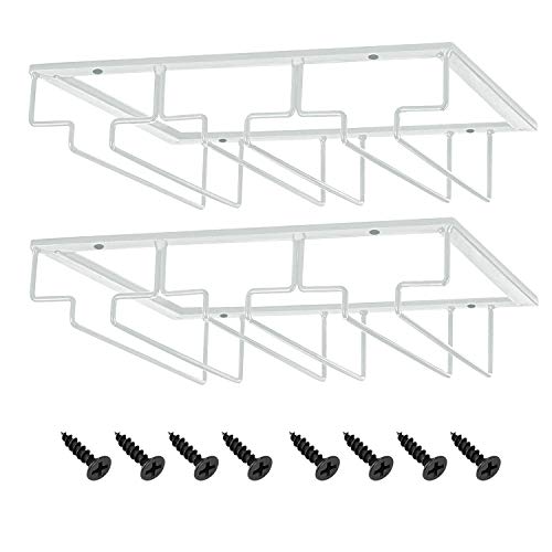 MOCOUM Wine Glasses Rack Under Cabinet Stemware Rack, Wine Glass Hanger Rack Wire Wine Glass Holder Storage Hanger for Cabinet Kitchen Bar (White, 3 Rows 2 Pack) - Thumbnail 6